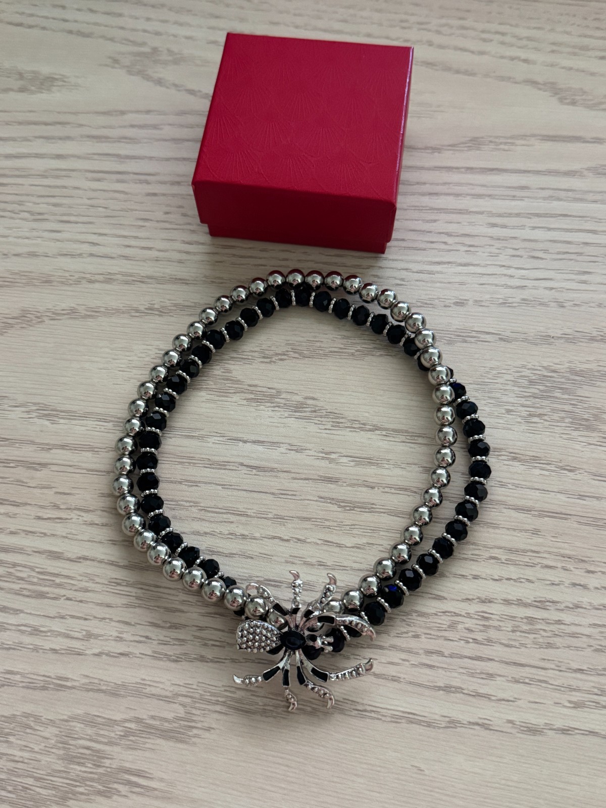 Gothic Halloween Spider Crystal Beaded Double Layer Elastic Necklace or Bracelet
