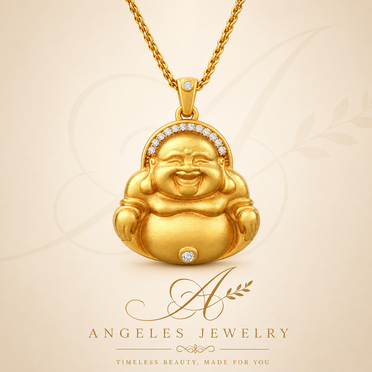Buddha Pendant Necklace 18K Gold Plated Ethnic Crystal Gemstone Jewelry Gift