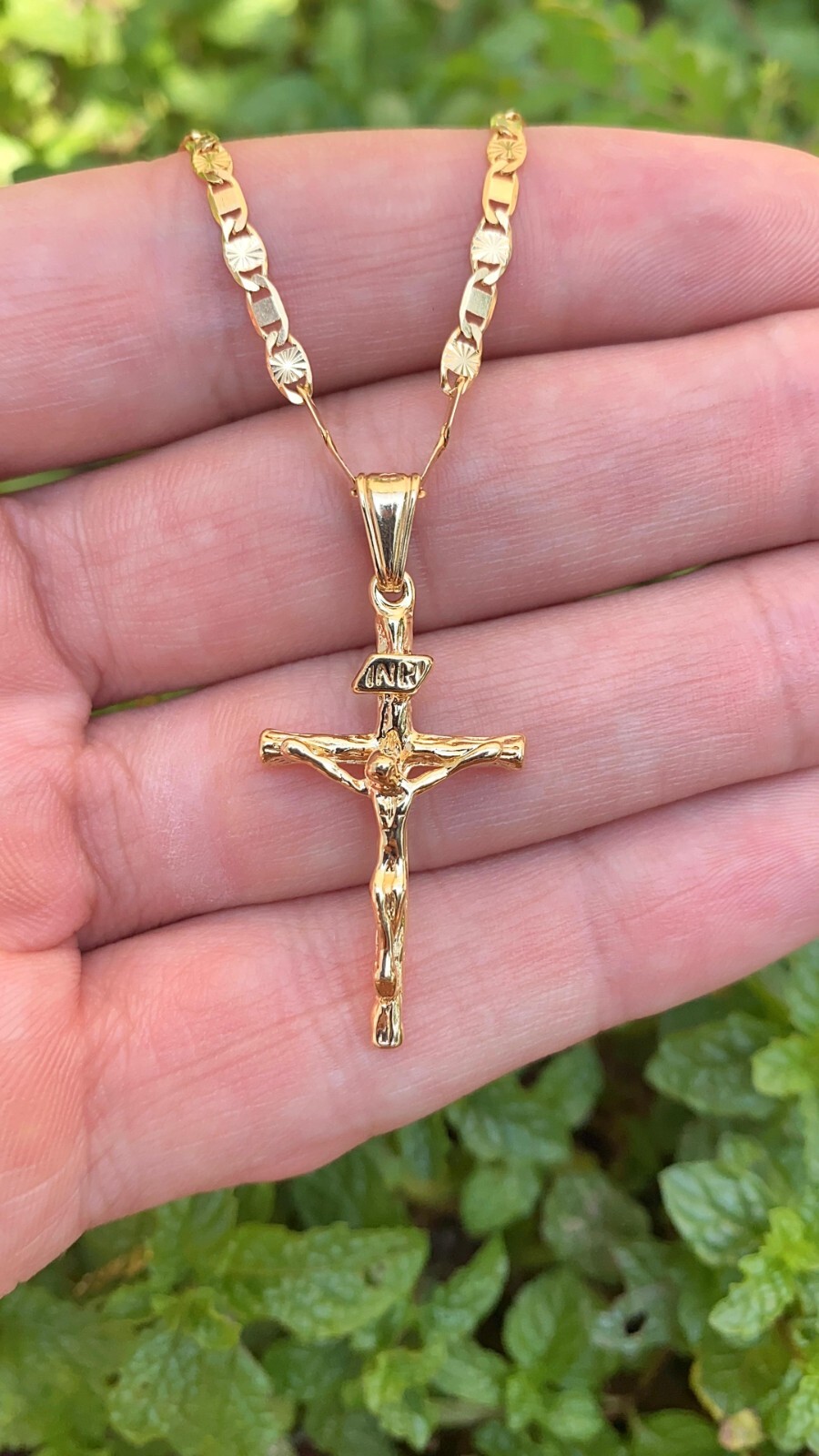 Cross Pendant Necklace 14K Gold Filled Valetino Chain Unisex Youth Womens