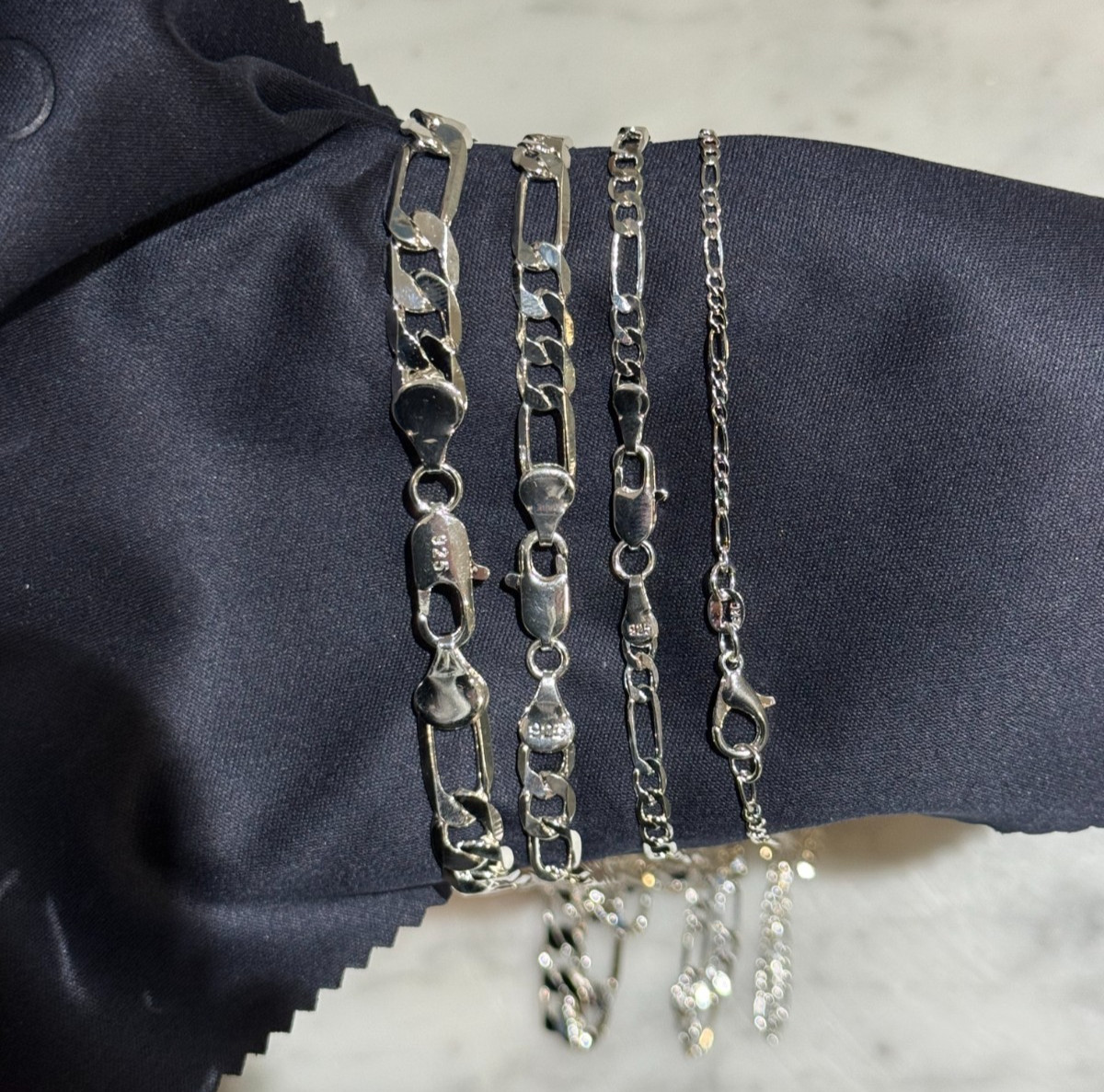 925 Sterling Silver Figaro Necklace Heavy SP Solid Link Chain 18-24″