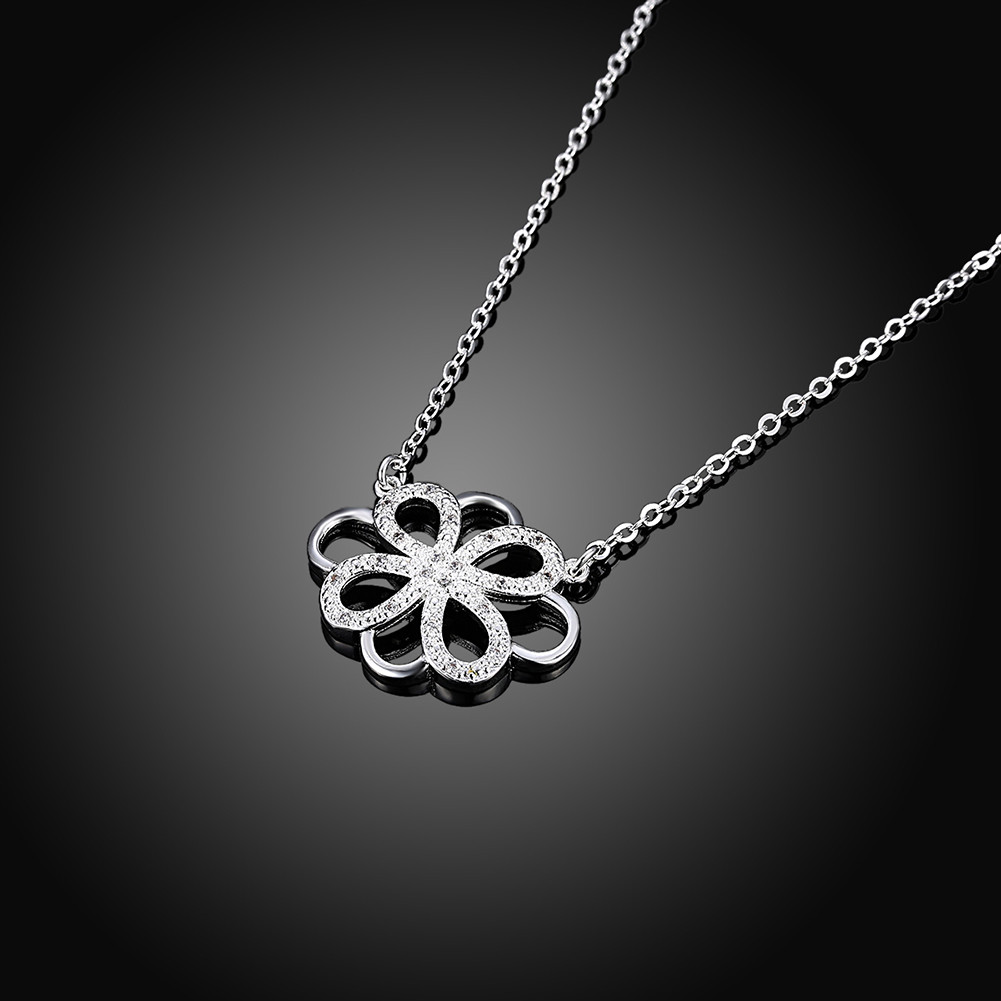 Lovely 925 Sterling Silver Filled SF Filigree Flora CZ Pendant Necklace N-A645