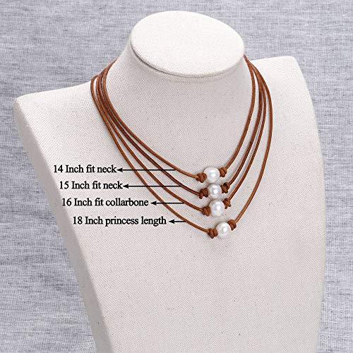 Single Cultured Freshwater Pearl Choker Necklace -Genuine Black or Brown Leather