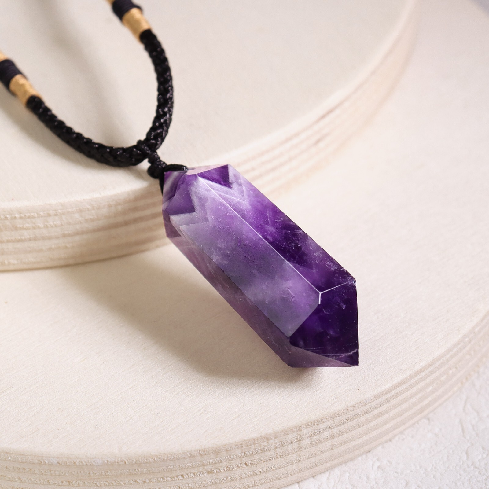 Amethyst Crystal Hexagonal Point Pendant Healing Chakra Women Men Necklace Gifts