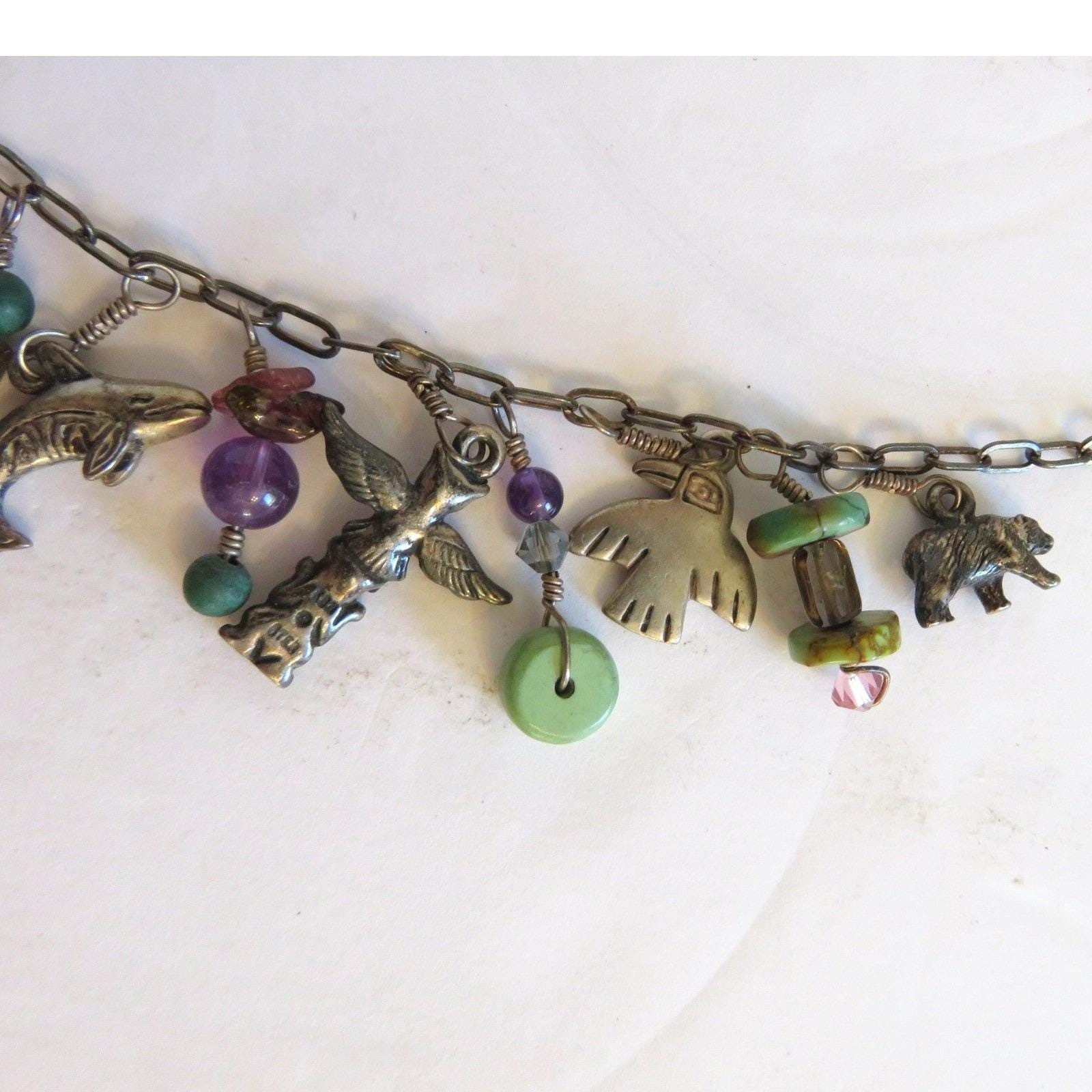 Vintage KBN Kabana Sterling Silver Southwestern Charm Necklace