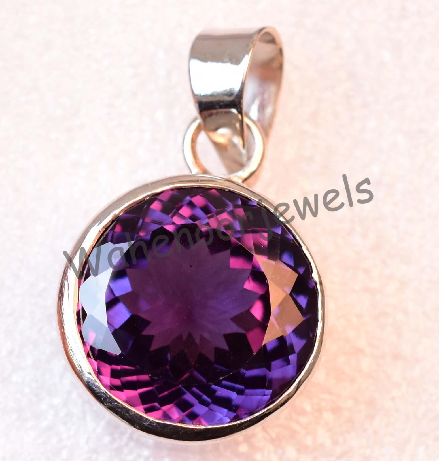 Natural Color Change Alexandrite 18MM Round 925 Sterling Silver Pendant Stunning