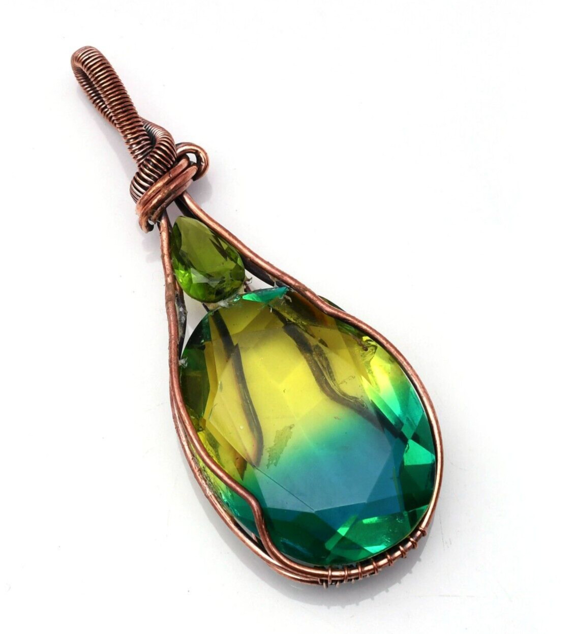 Bi Color Tourmaline Pendant Copper Wire Wrapped Handmade Jewelry Pendant 2.15″