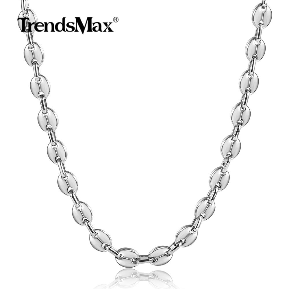 9mm 22″ Silver Stainless Steel Coffee Beans Marina Chain Necklace