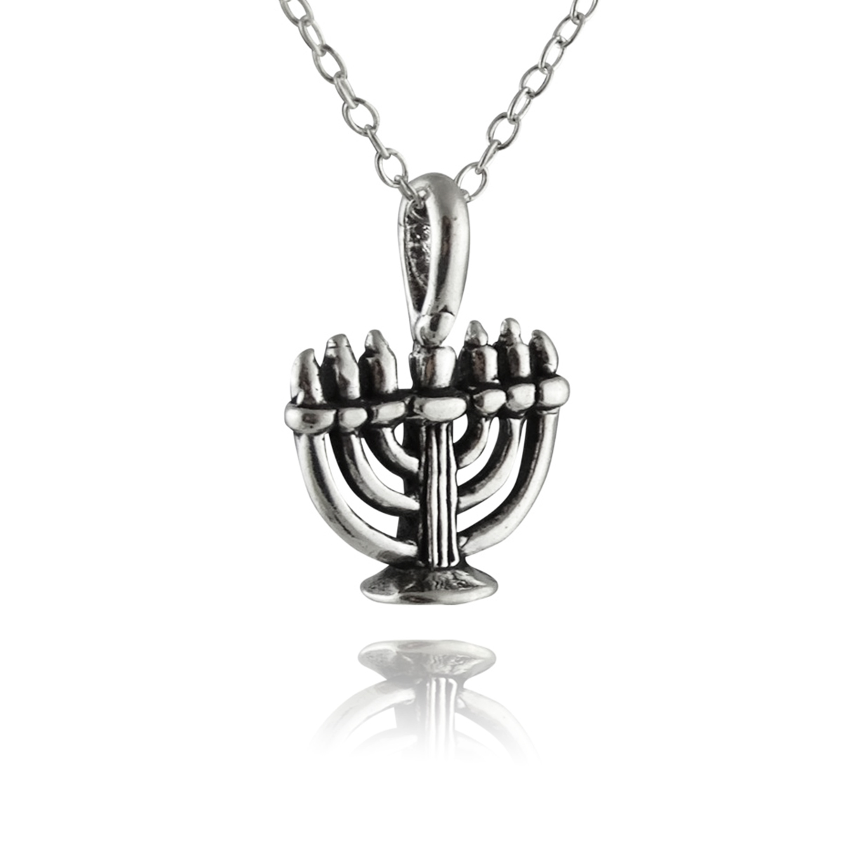 Menorah Necklace – 925 Sterling Silver – Pendant Hanukkah Jewish Festival Lights