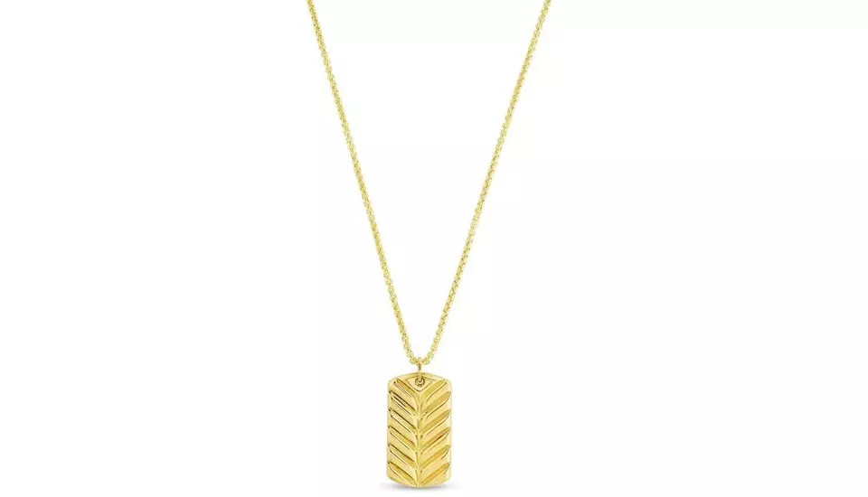 14K Yellow Gold Plated Diamond-Cut Dog Tag Pendant Necklace