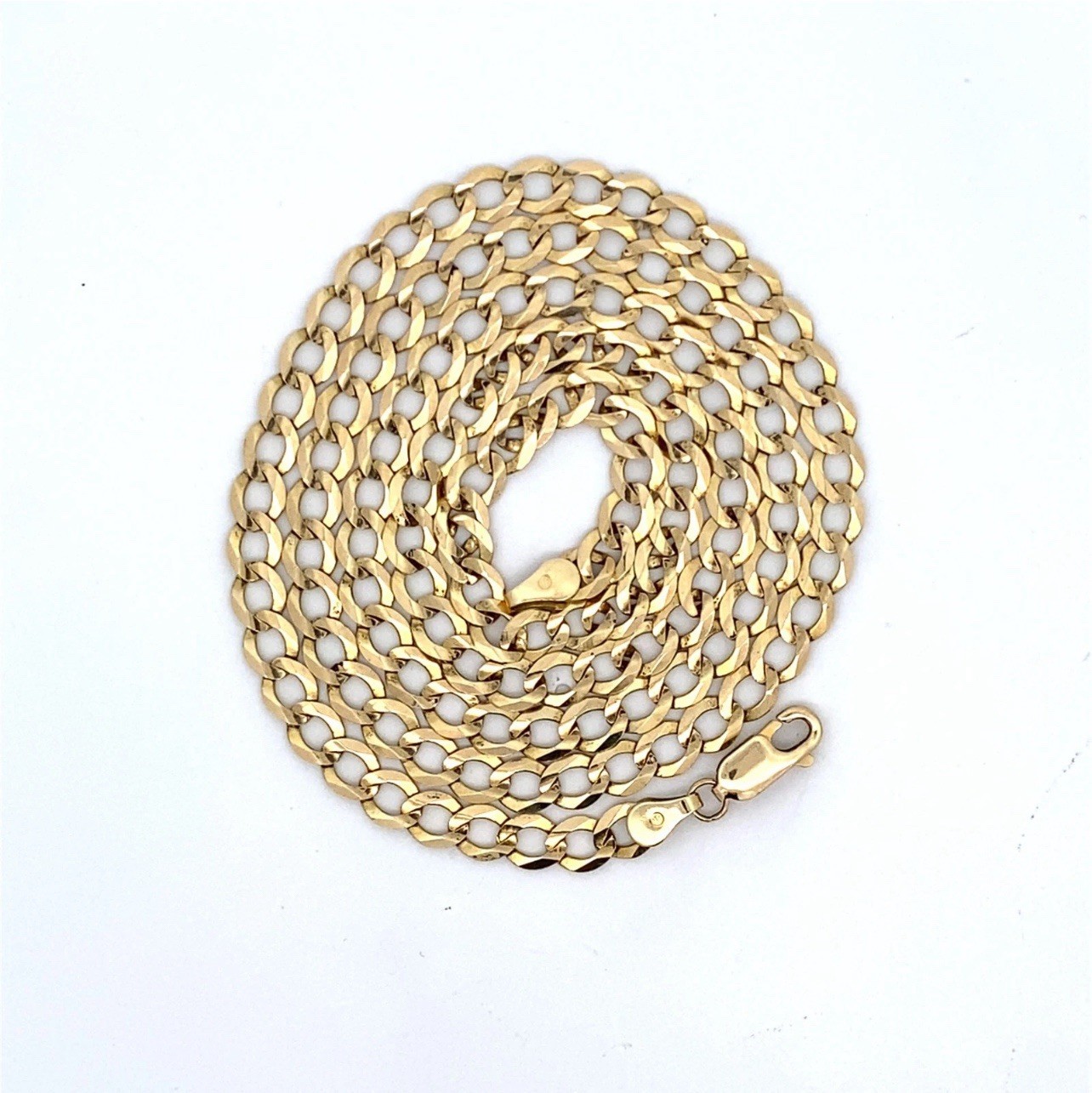 Solid 14K Yellow Gold 7mm Flat Curb Cuban Link Necklace Chain 24″ 15.09G Solid