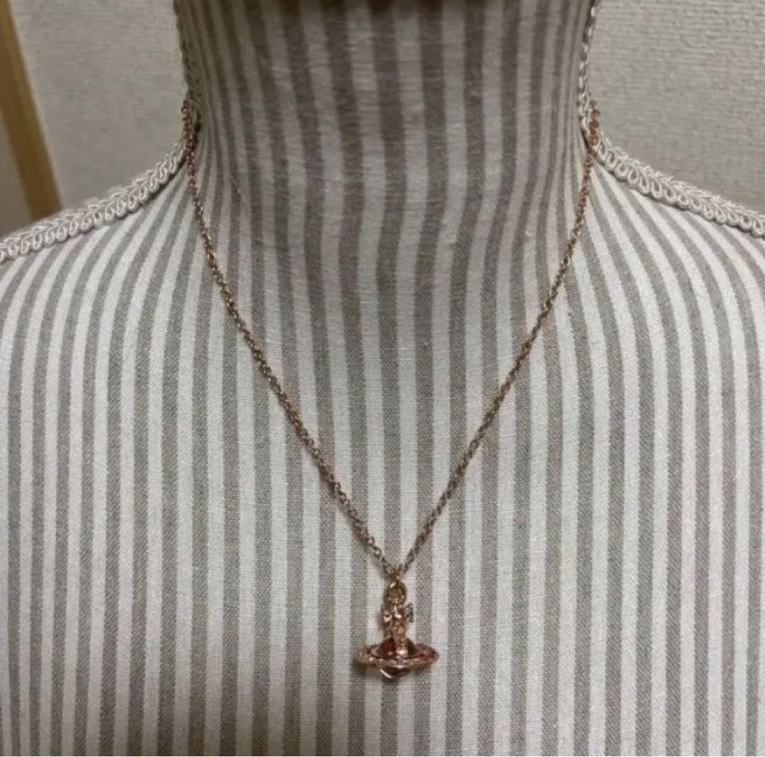 Vivienne Westwood Necklace Tri-Color Rhinestone Orb Pink Gold Pink w/drawstring