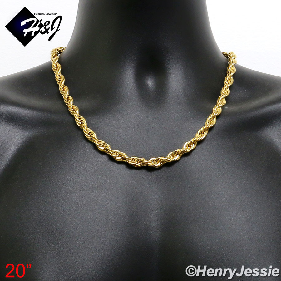 17″20″24″30″MEN’s Stainless Steel 8mm Gold Plated Smooth Rope Chain Necklace*149