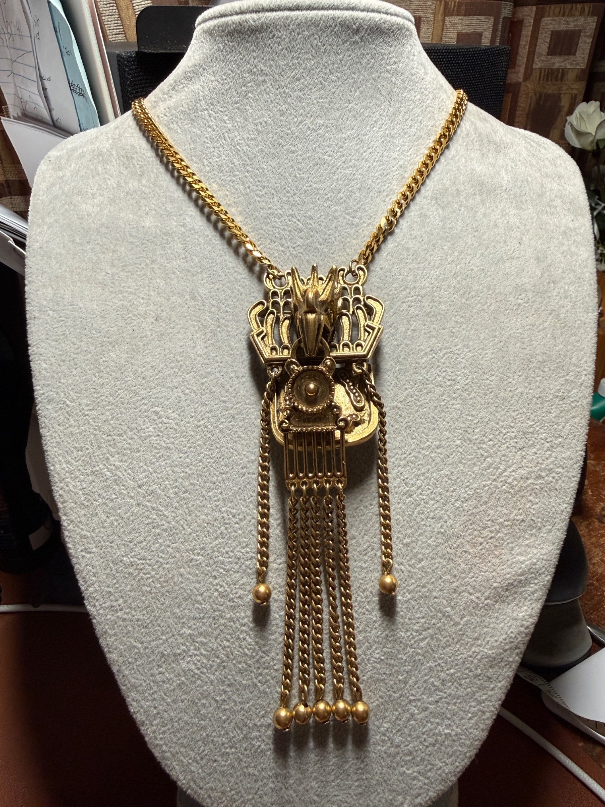 Rare Cuahutemoc Aztec Descending Eagle Necklace by Trigere, circa 1950s (#H)