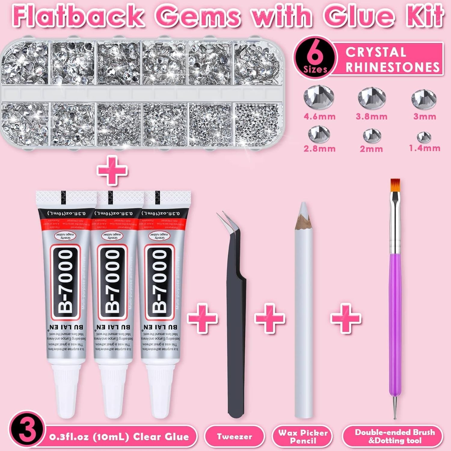 2100 Assorted Glass Rhinestones & Waterproof Adhesive for Crafting Perfection