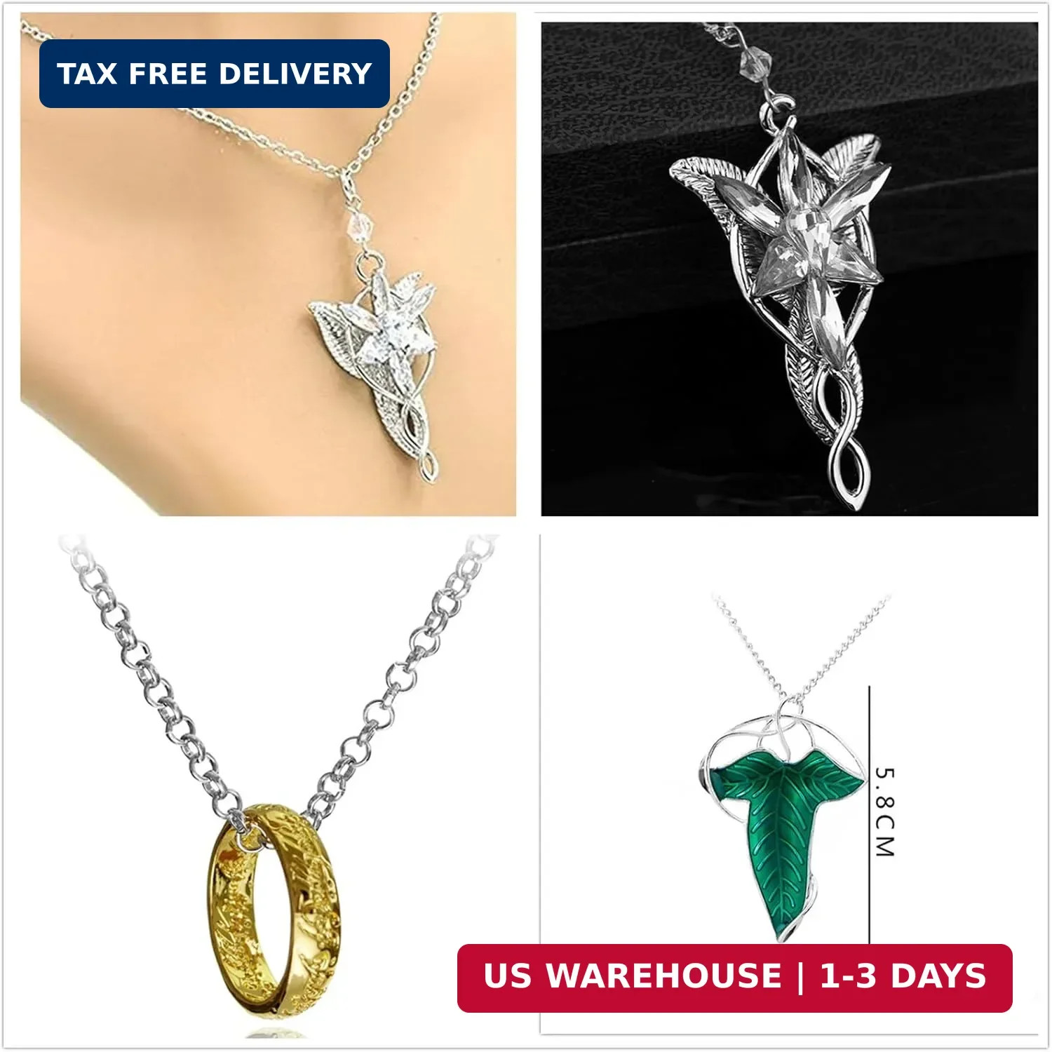 3 Set Lord of the Ring Elven Leaf Aragorn Arwen Evenstar Pendant Chain Necklace