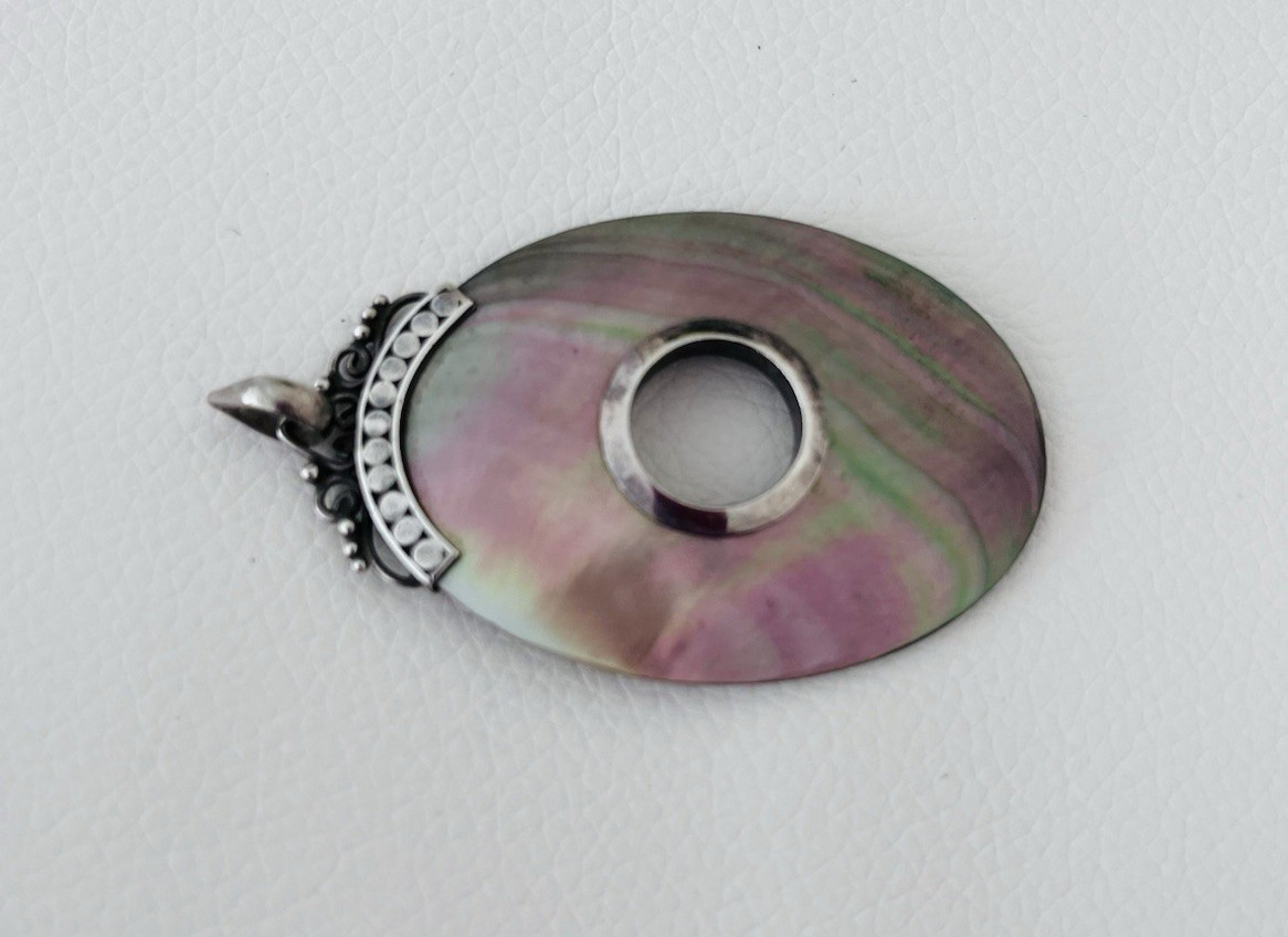 Mother Of Pearl Pendant Donut Cutout Abalone Shell 925 Sterling Silver Italian