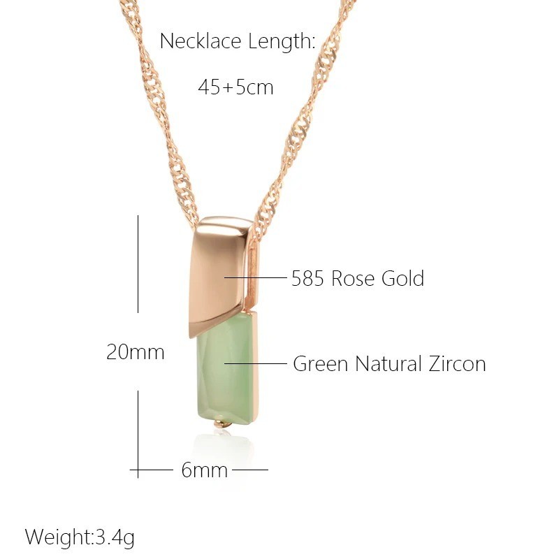 Green Zircon Square Pendant Necklace for Women, Elegant Wedding Party Jewelry