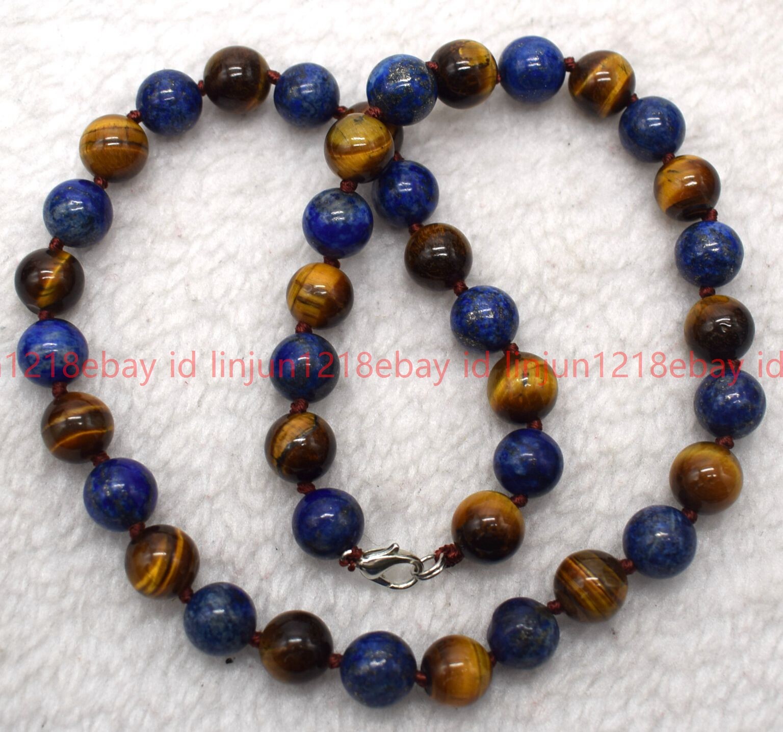 Beautiful 10mm Yellow Tiger’s Eye Lapis Lazuli Round Beads Gems Necklace18in