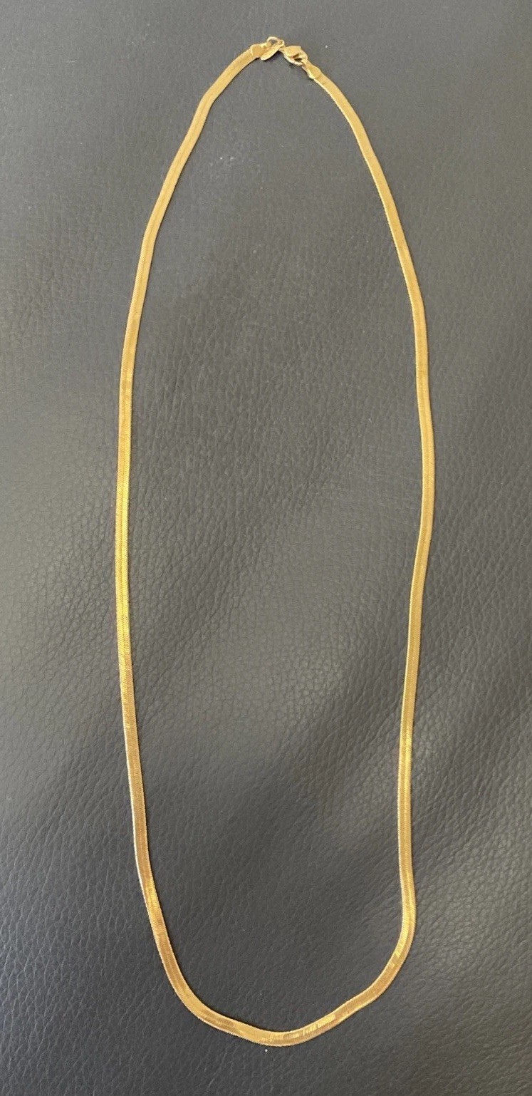VTG Napier Chain Necklace 29” Flat Herringbone Gold Tone Designer Signed Retro