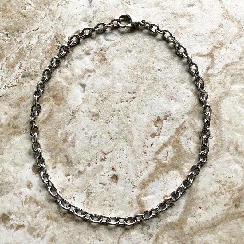 8mm x 6mm x 1.6mm Silver Color Stainless Steel Cable Chain Necklace Jewelry