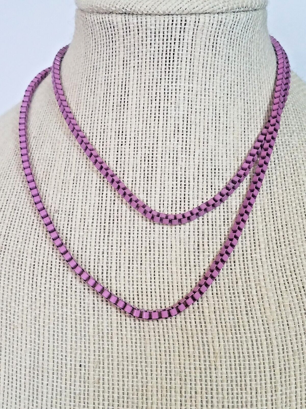 Vintage Venetian Pink Stainless Steel Box Chain Necklace Costume Fashion