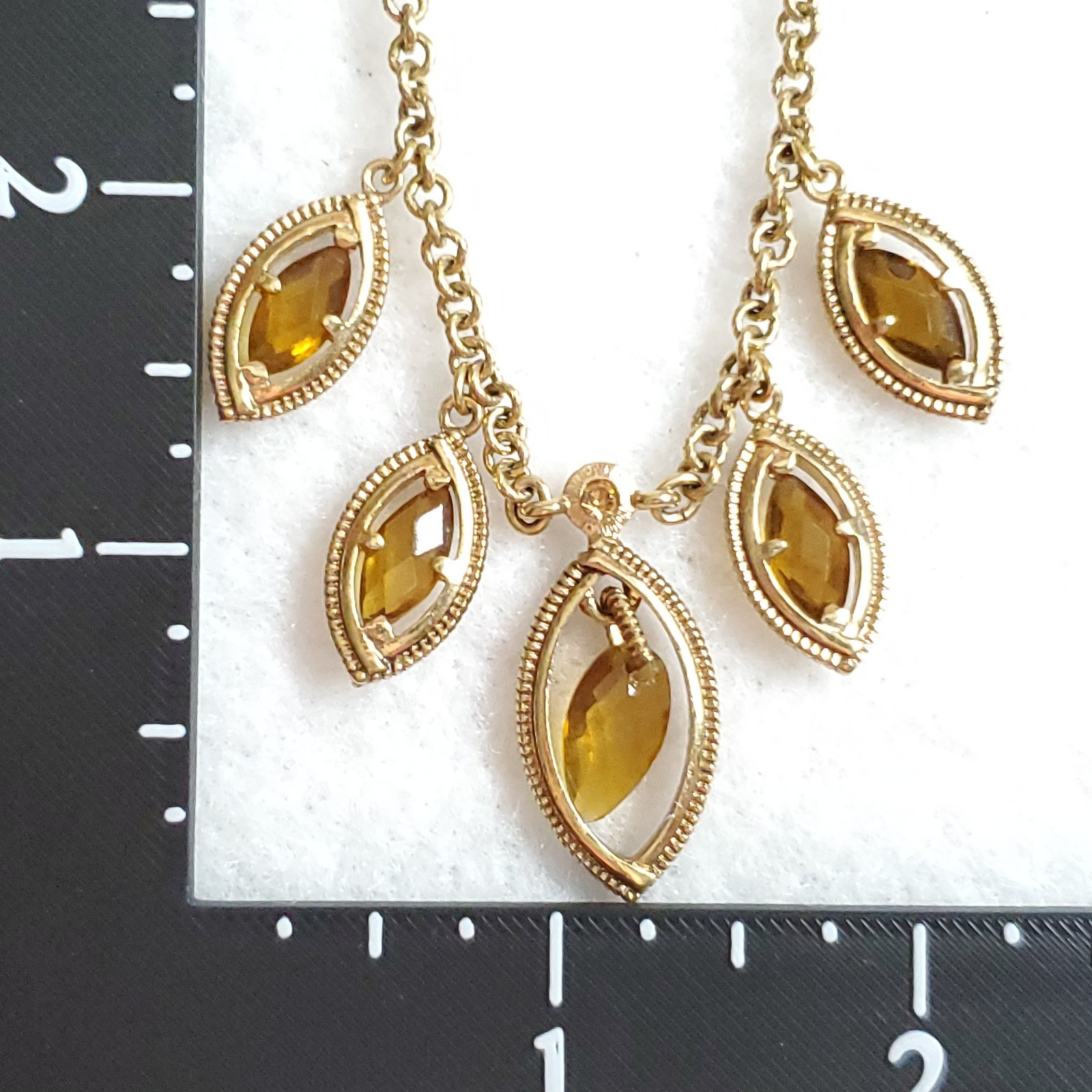 Monet Necklace Gold Tone Charm Dangles Faceted Yellow Glass 15-17.5″