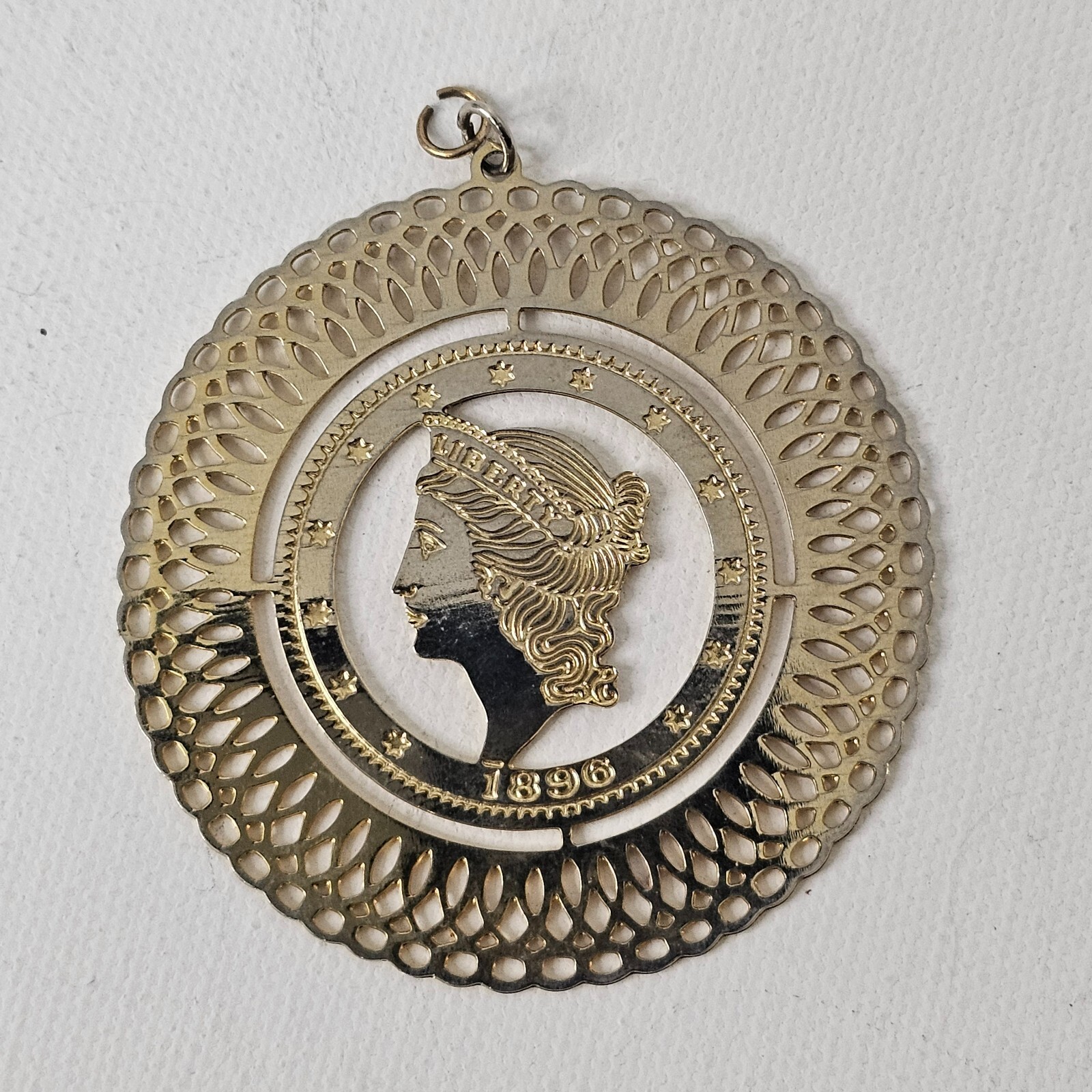 Gold Tone Liberty Head Circle Pendant Medallion