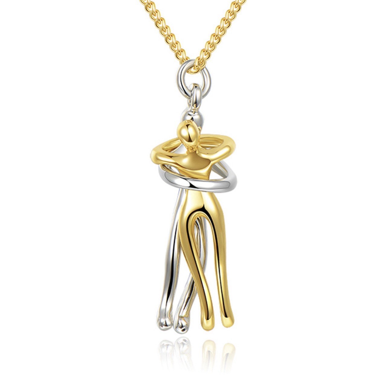 Hugging Couple Love Pendant Necklace Ball/Bead Chain Multicolor Metal No Stone