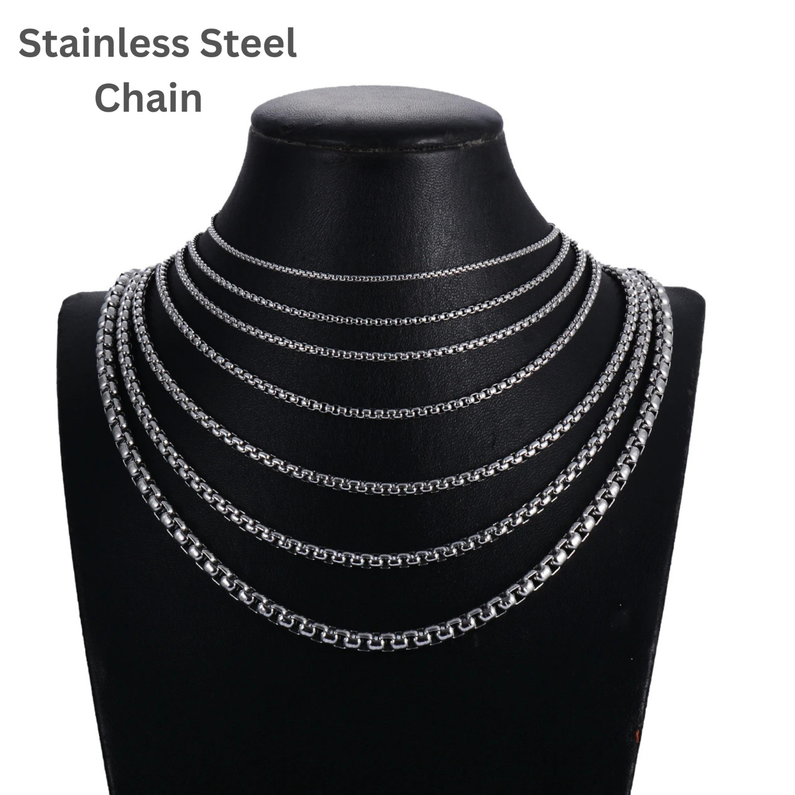 Stainless Steel with Square Rolo Link Chain box, Necklace for Women