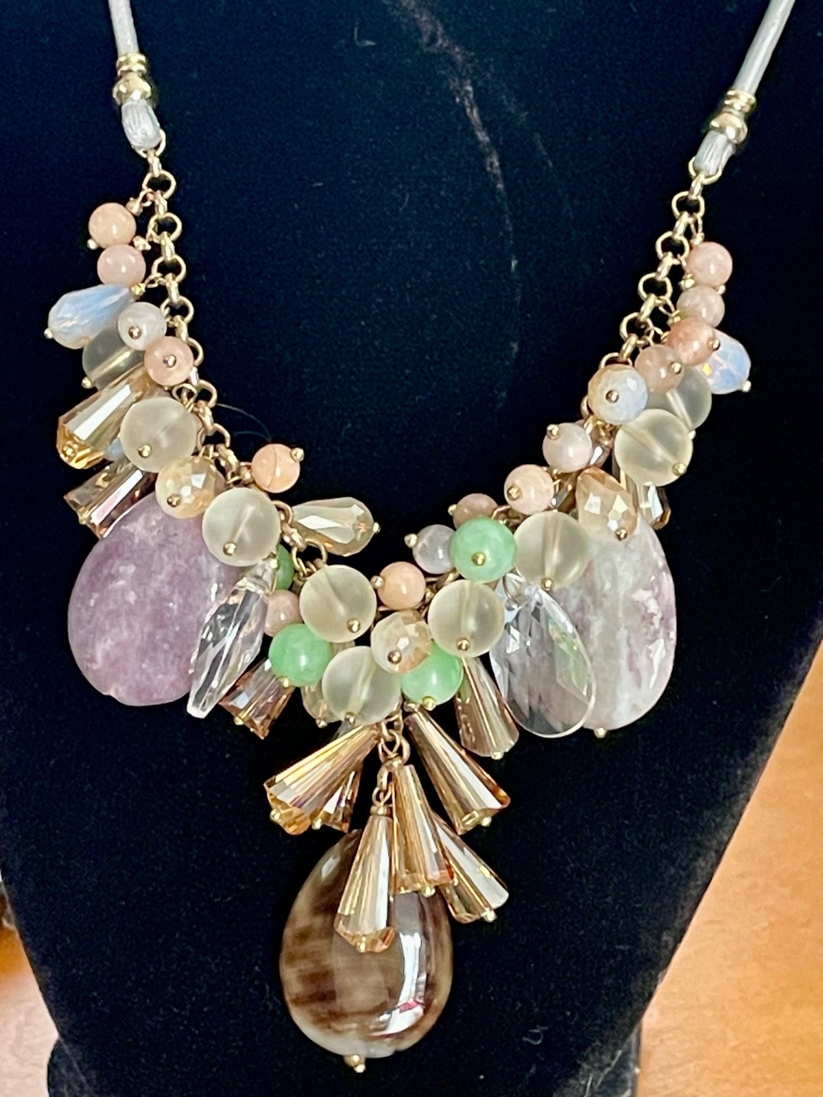 Anthropologie Nakamol Beaded Necklace Crystal Rhinestone Natural Stone Drops