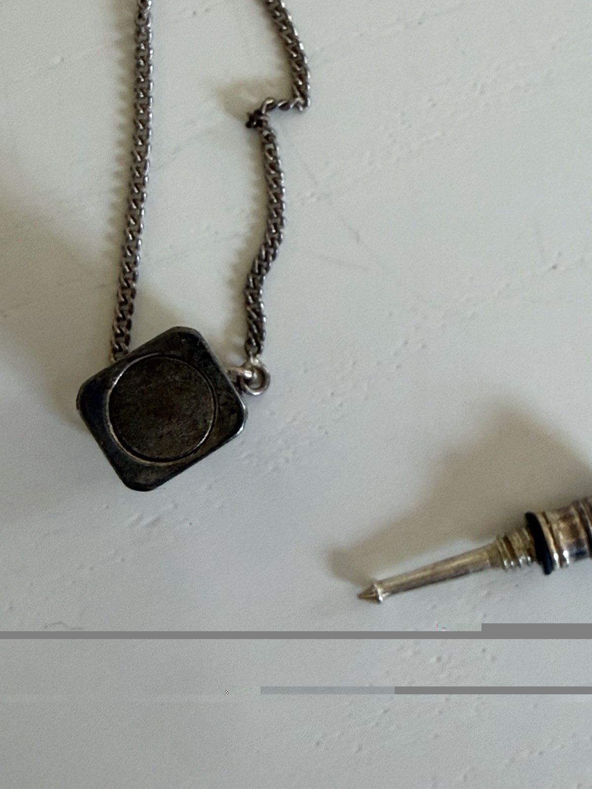 Vintage Mini Square Perfume Bottle Pendant with Dauber Silver Chain