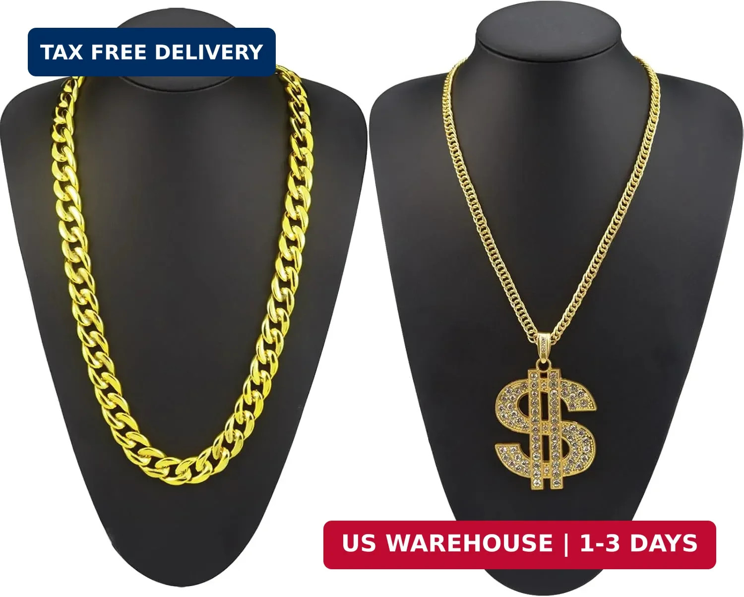 2 Pcs Dollar Sign Pendant Necklace Plastic Fake Chain Set Small Acrylic Hip Hop