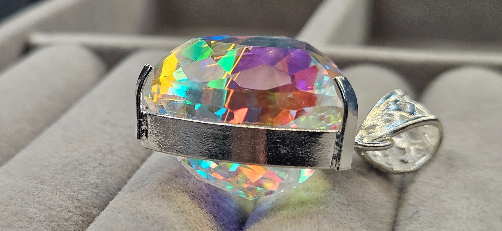 Certified Lab created Bi-Color A++Mystic Topaz Trillion 88-90 Ct Pendant Locket