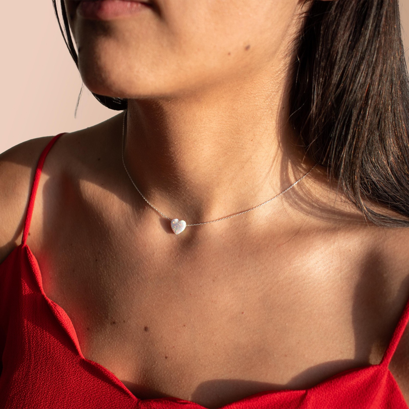 Heart Necklace Pendant Lab Created Opal 925 Sterling Silver Chain