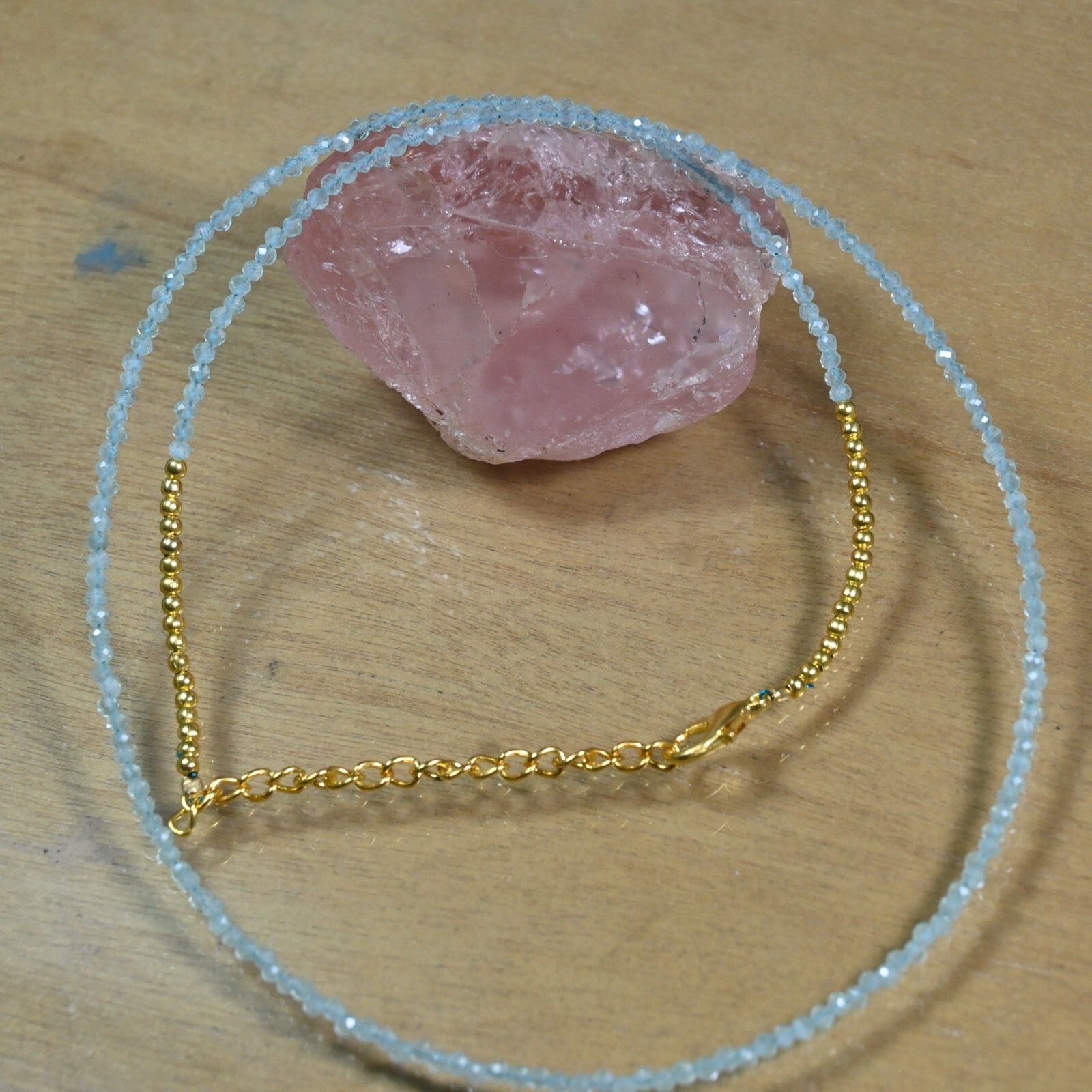 A++ Blue Amazonite Faceted Round Gemstone Gold Filled Beads Women Necklaces 18”