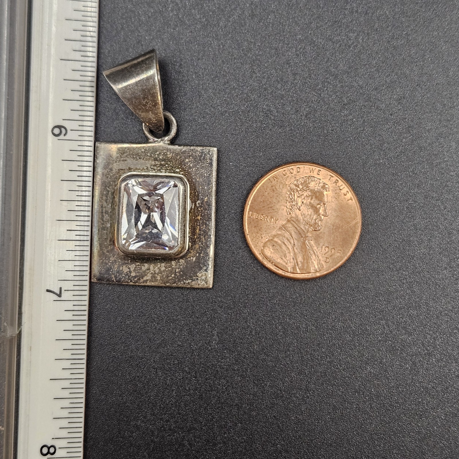 Retired Silpada Sterling Silver CZ Rectangular Slide Pendant Large Bezel Set