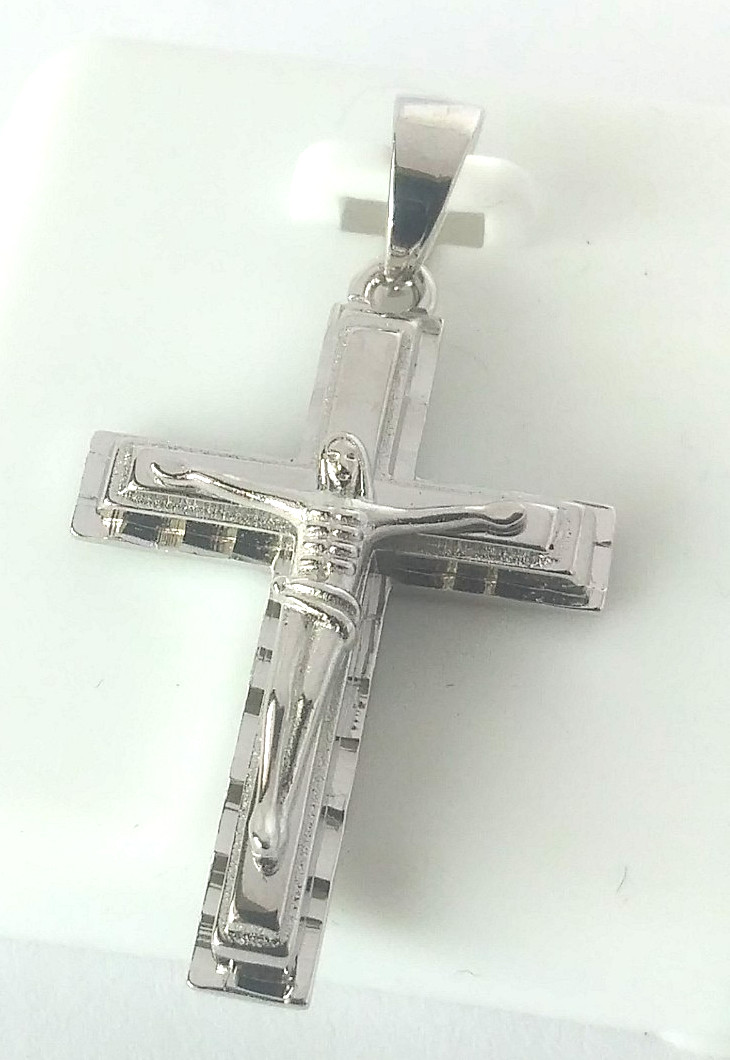 Rhodium Plated 925 STERLING SILVER RELIGIOUS Cross CRUCIFIX Pendant 29x18mm