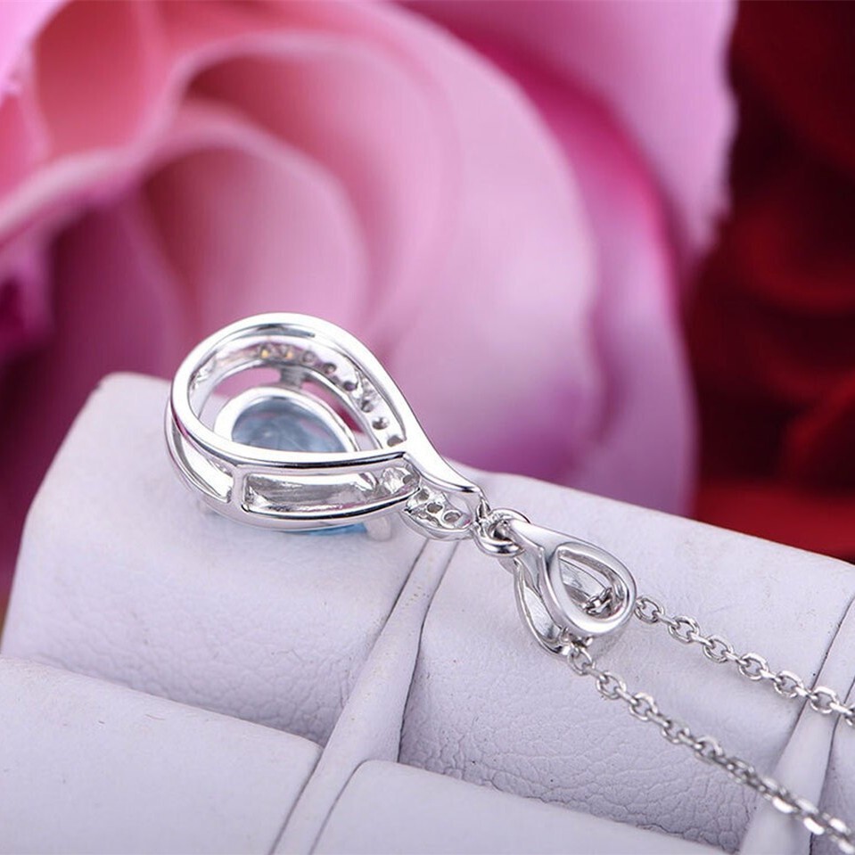 Silver Plated Teardrop Necklace 2 CT Simulated Christmas Gift Pendant for Girls
