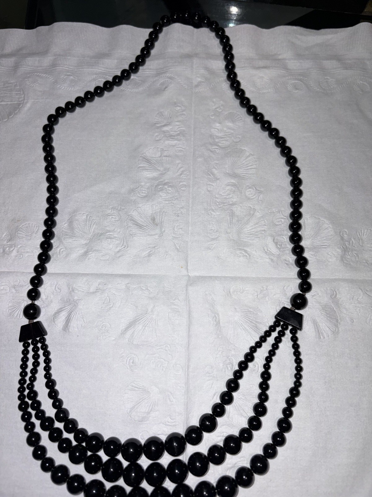 Black Layered Multi-Strand Beaded Statement Necklace Plastic Ball/Bead Chain