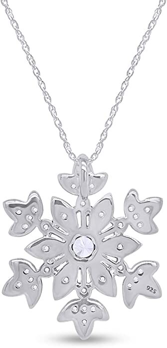 Snowflake Pendant 18″ Necklace Round Simulated Birthstone 14K White Gold Plated