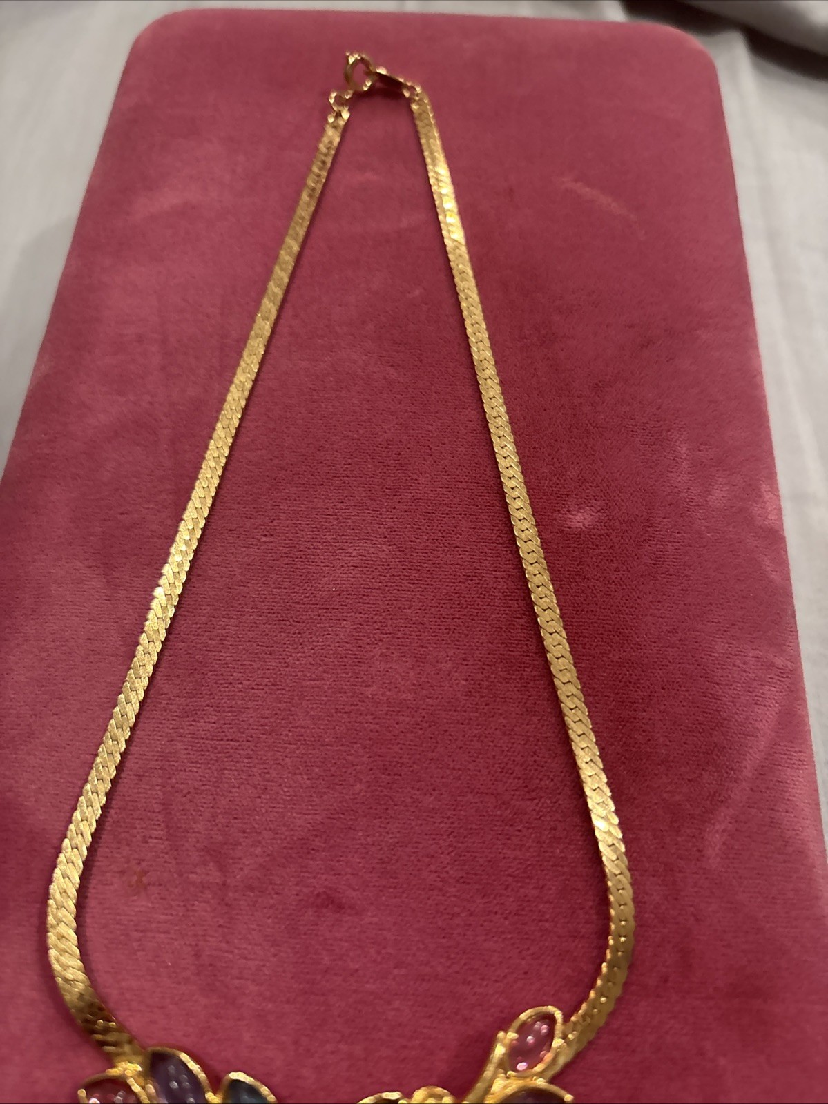 V Elegant Multi Color Stone Pendant With Gold Tone 16 Inch Chain Necklace, Fas J