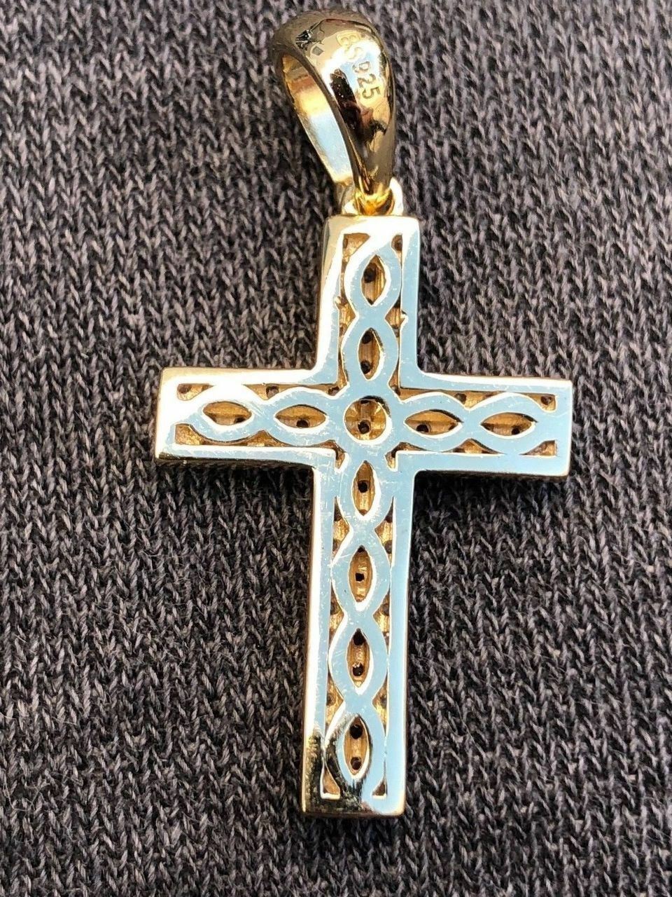 Sterling Silver 925 *14k Gold Plated* Men’s Small Cross Pendant CZ