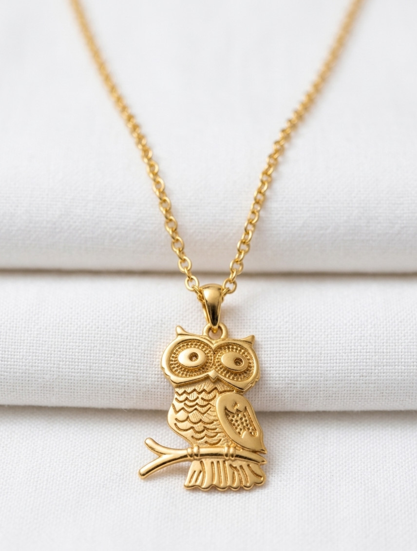 Pure Brass Crafted Unique Owl Design Pendent Design Gold And More With Chain