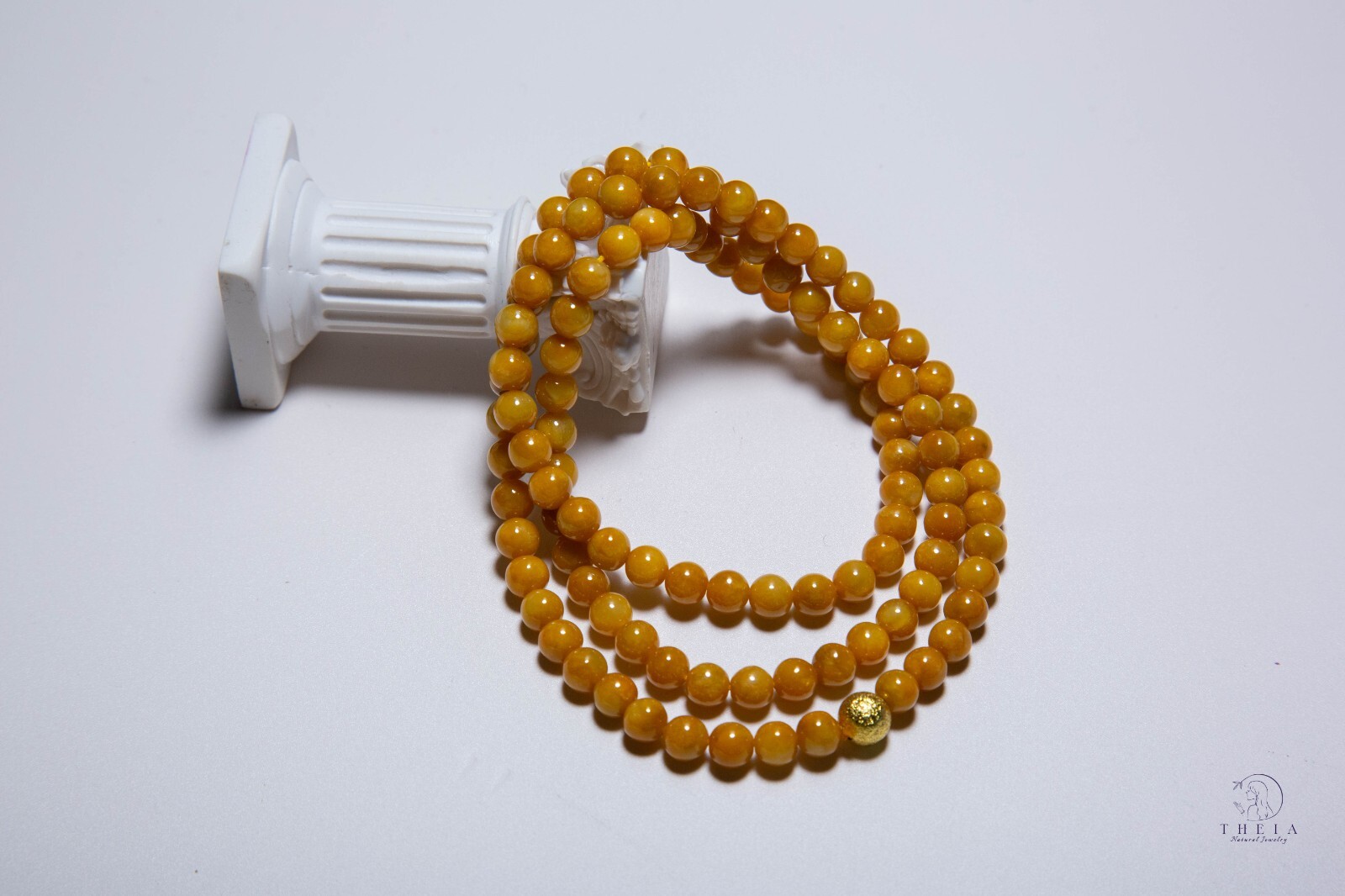 6.5mm+ Natural Untreated Yellow Jadeite Beaded Necklace / 4-Wrap Bracelet | 黄翡项链