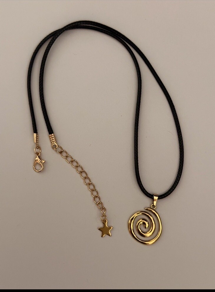Golden Spiral Swirl Pendant Necklace Black Cord Unisex Women Men Brand New