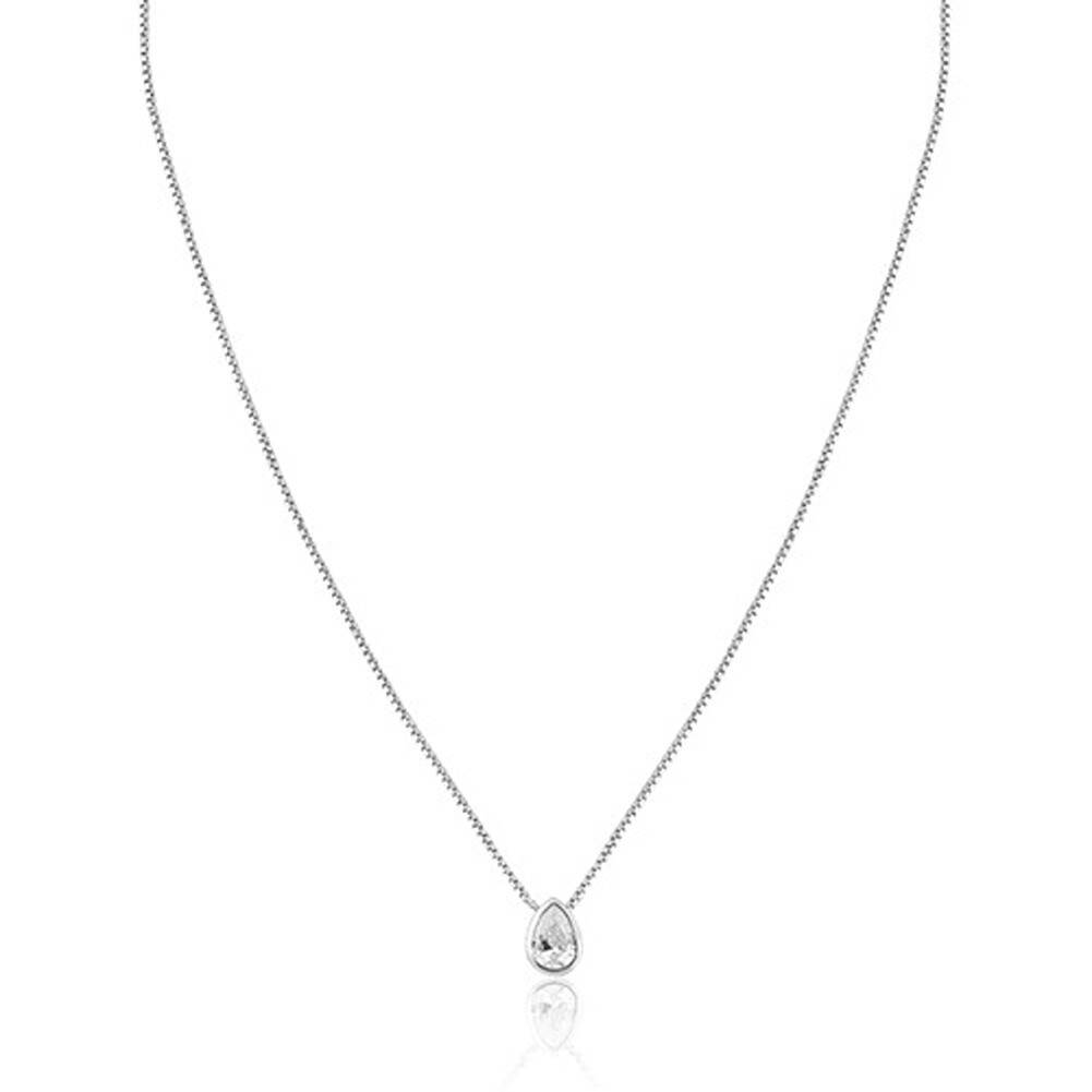 Rhodium Plated Jewelry Teardrop Clear Cubic Zirconia Pendant Chain Necklace
