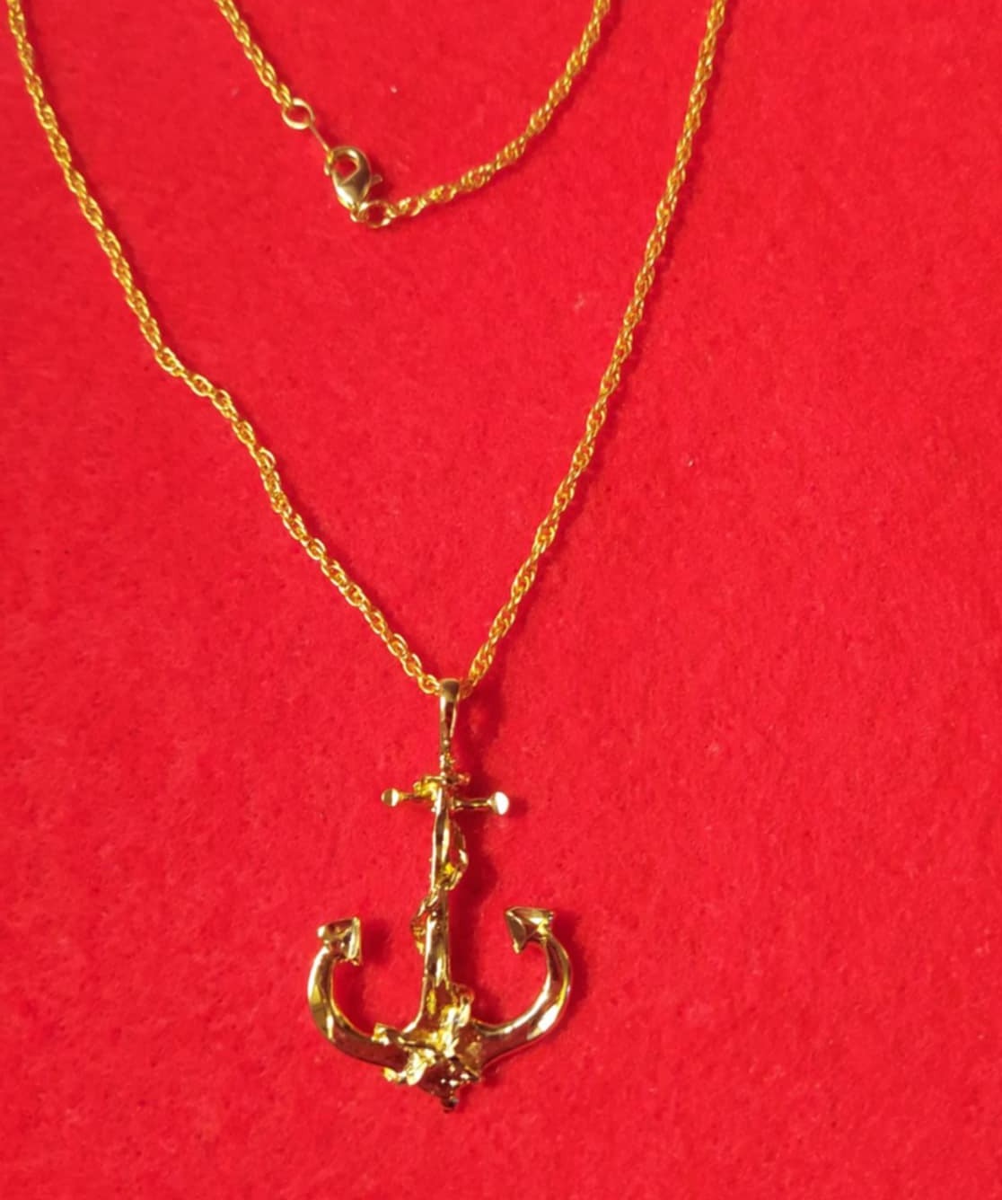 14KT GOLD PLATED ANCHOR CHARM PENDANT WITH 16″-30″ ROPE CHAIN -2285