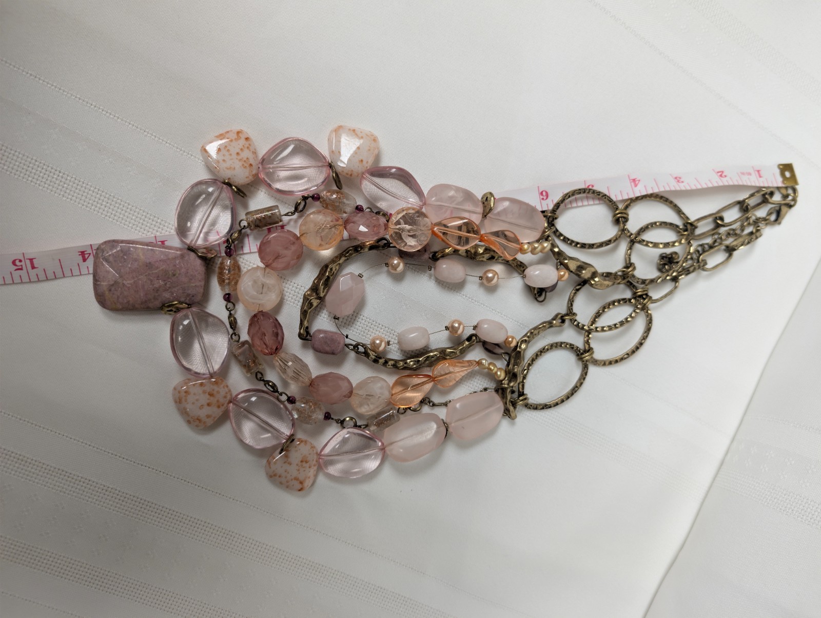 Bijoux Terner Pink Clear Beaded Stone Gold Toned Multi Strand Statement Necklace