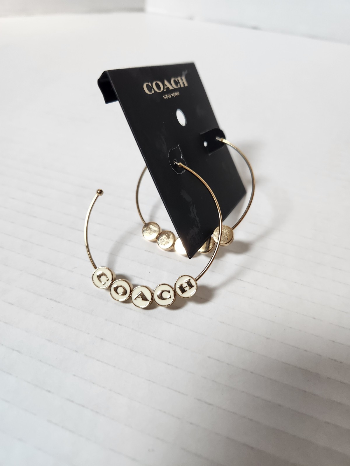 Coach Hoop Earrings Logo Gold White Plated Accessories