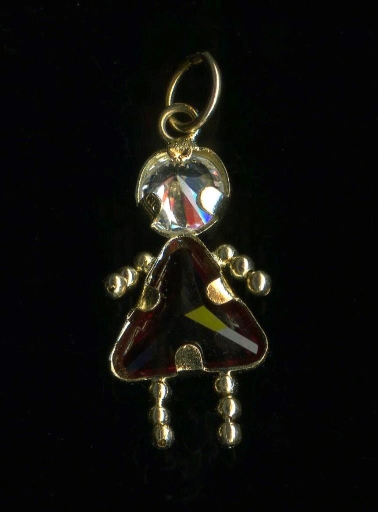 New 14K 20mm Solid Yellow Gold Trillion Red CZ Girl Figurine Pendant Charm (UW